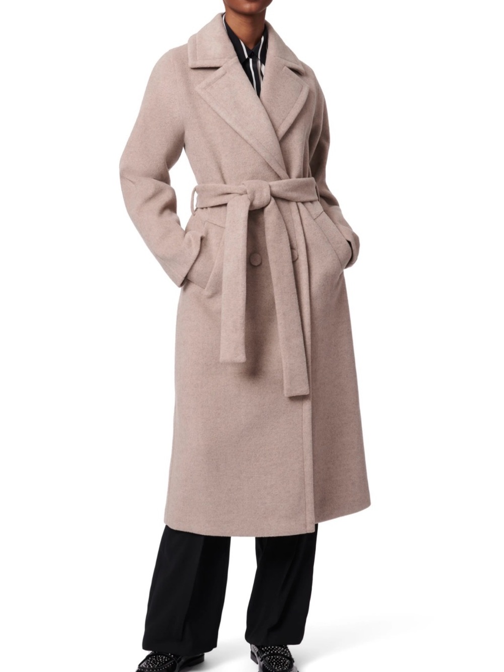 Bernardo Taupe Wool Blend Wrap Coat | Belted Long Minimalist Camel Coat Size L